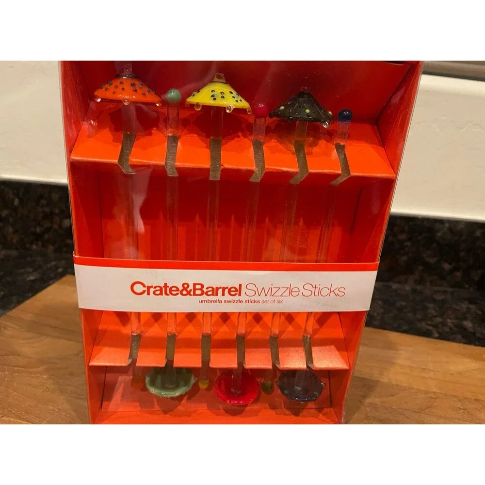 New! Crate & Barrel - umbrella - Glass Swizzle Sticks
